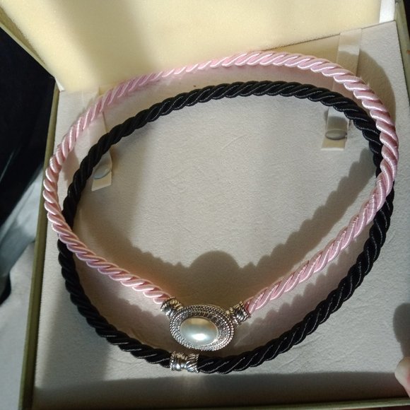 Judith Ripka Sterling Oval Cultured Mabe Pearl Enhancer 2 Cords Pink/ Black $510 - Picture 3 of 15
